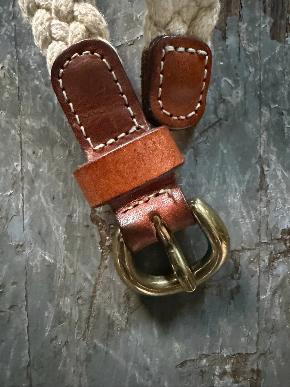 J. Crew Cream Braided Cotton Belt with Brown Leather Trim - Picture 2 of 5